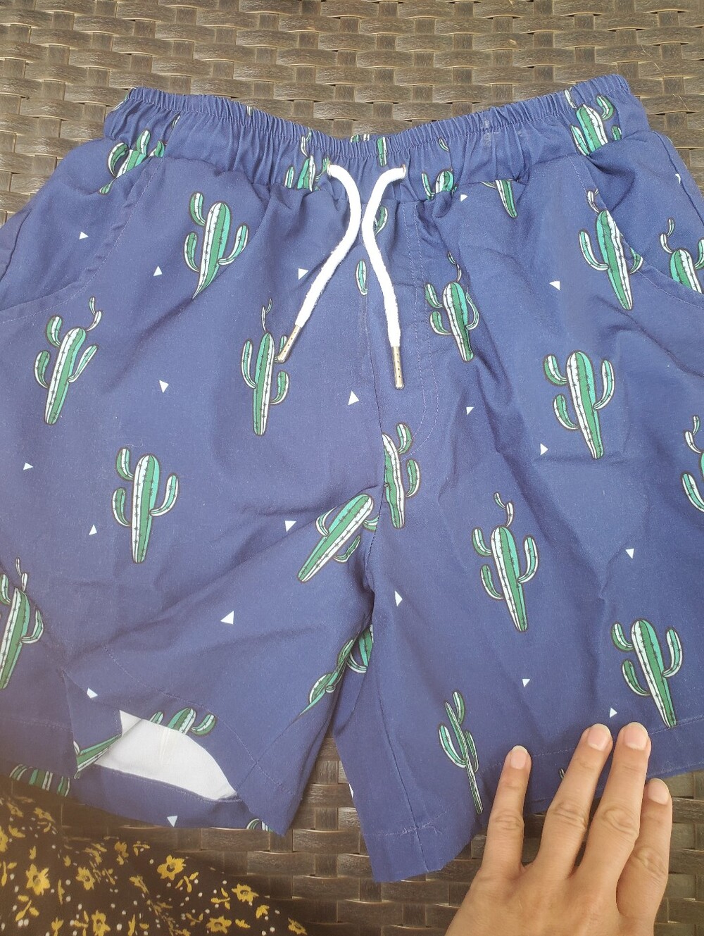 OSMAN Navy Swim Trunks with Green Cactus Print Size 14 Boys